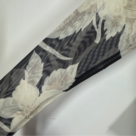 All Saints Floral Sheer Mesh Bodysuit Black Beige Size 2 Long Sleeve Top - Picture 9 of 16